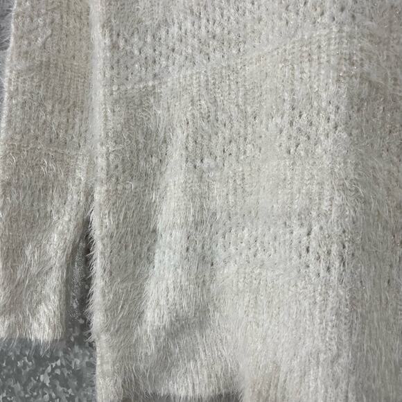 Gibson Latimer White & Metallic Thread Open Weave Sweater - Size Medium - Stripe - Picture 3 of 6